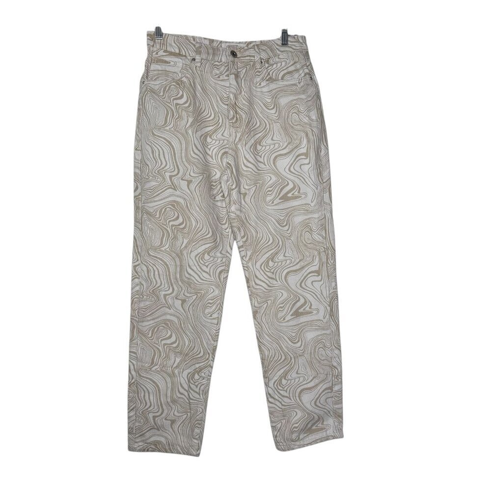 Cotton On Straight Leg Mom Jeans Beige White Swirl Design Size 6 High Rise